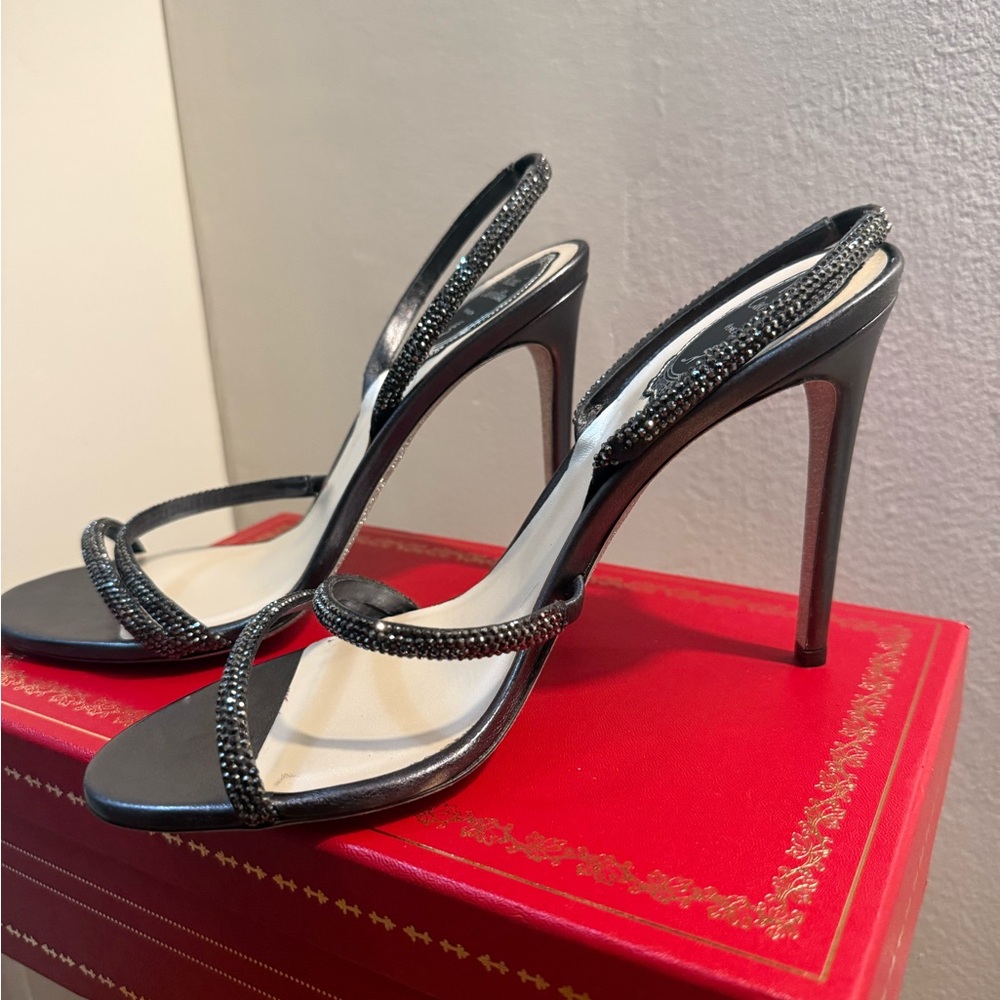 Rene Caovilla Margot Black Strappy Heels - Picture 4 of 6